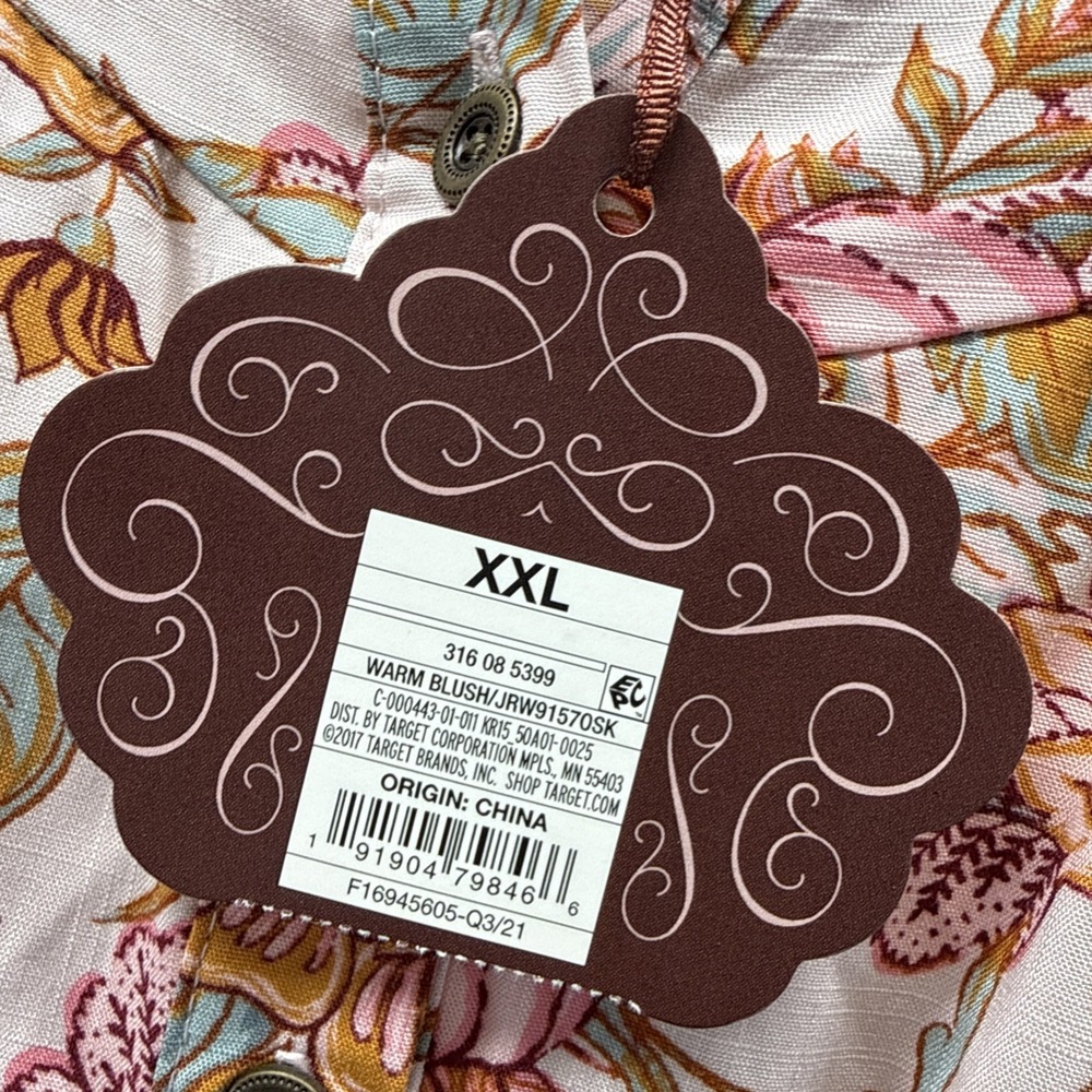 Knox Rose Women's Top Size XXL Floral Orange Green NWT V Neck Peasant Popover - Picture 6 of 10